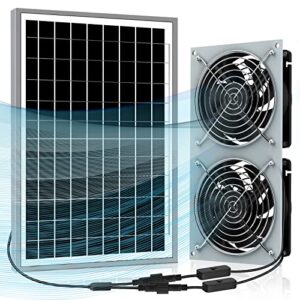 lil diho solar fan,15w weatherproof solar panel fan kit, 2 pcs brushless fan,with14ft cable and the switch for small chicken coops,greenhouses,sheds,car window exhaust,diy cooling ventilation project