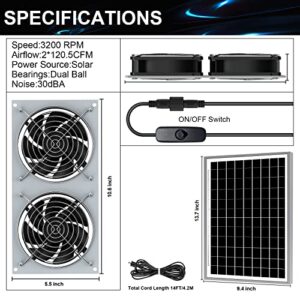 LiL DiHo Solar Fan,15W Weatherproof Solar Panel Fan Kit, 2 Pcs Brushless Fan,with14Ft Cable and The Switch for Small Chicken Coops,Greenhouses,Sheds,Car Window Exhaust,DIY Cooling Ventilation Project