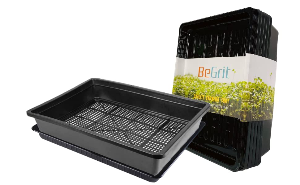 BeGrit Seed Starter Trays 5-Pack 15x12 inch Mesh Tray Plastic Plant Trays Garden Seedling Starter Kit Bonsai Training Pots Succulent Transport Pots with 5 Bases