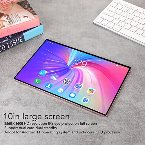 10 inch Tablet, Quad Core Processor 128GB Storage Call Tablet, IPS HD Touch Screen WiFi 11 Portable Tablet, Battery Life Gold