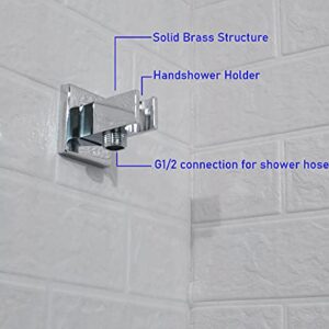 Aquaiaw Shower Arm and Wall Supply Elbow Bundle, 12 inch Ceiling Mount Shower Arm with Anti-Scratch Flange, Wall Union with Handheld Shower Head Holder, Both Solid Brass, Both Polished Chrome