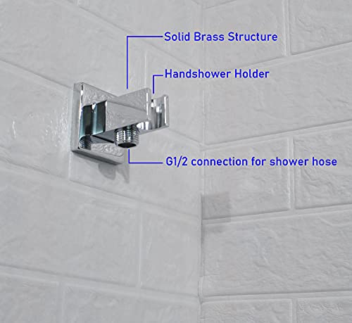 Aquaiaw Shower Arm and Wall Supply Elbow Bundle, 12 inch Ceiling Mount Shower Arm with Anti-Scratch Flange, Wall Union with Handheld Shower Head Holder, Both Solid Brass, Both Polished Chrome