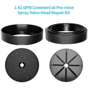 JZBRAIN Commercial Pre-Rinse Spray Valve Head Repair Kit 1.42 GPM High Pressure Spray Face Bumper and Screw Replacement Part for Commercial Sink Sprayer (Black)