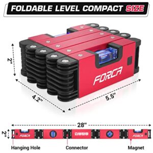 FORCA Foldable Level, Magnetic Folding Level Tool, Multi-Angle Measurement Woodworking Tools, Multi-Function Portable Level Measuring Tool with 4 Level Bubbles 45°/90°/180° + Pocket Level