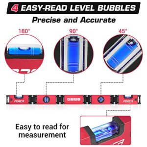 FORCA Foldable Level, Magnetic Folding Level Tool, Multi-Angle Measurement Woodworking Tools, Multi-Function Portable Level Measuring Tool with 4 Level Bubbles 45°/90°/180° + Pocket Level