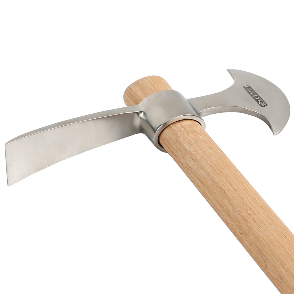 2 in1 Garden Pickaxe Weeding Mattock Gardening Tool 16inch Hatchet Chopping Axe Stainless Steel Blade Cutter for Outdoor Camping Wood Splitting Digging Planting Farming Landscaping Loosening Soil