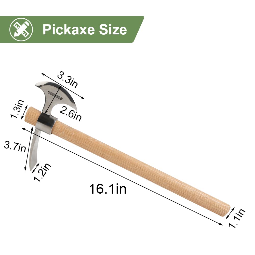 2 in1 Garden Pickaxe Weeding Mattock Gardening Tool 16inch Hatchet Chopping Axe Stainless Steel Blade Cutter for Outdoor Camping Wood Splitting Digging Planting Farming Landscaping Loosening Soil