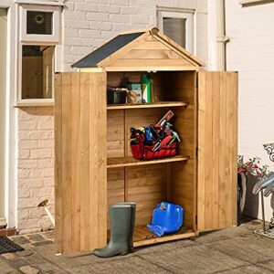 outdoor storage cabinet, wood tool garden shed, with waterproof roof, detachable shelves, double lockable doors for outside, yard, deck patio, lawn