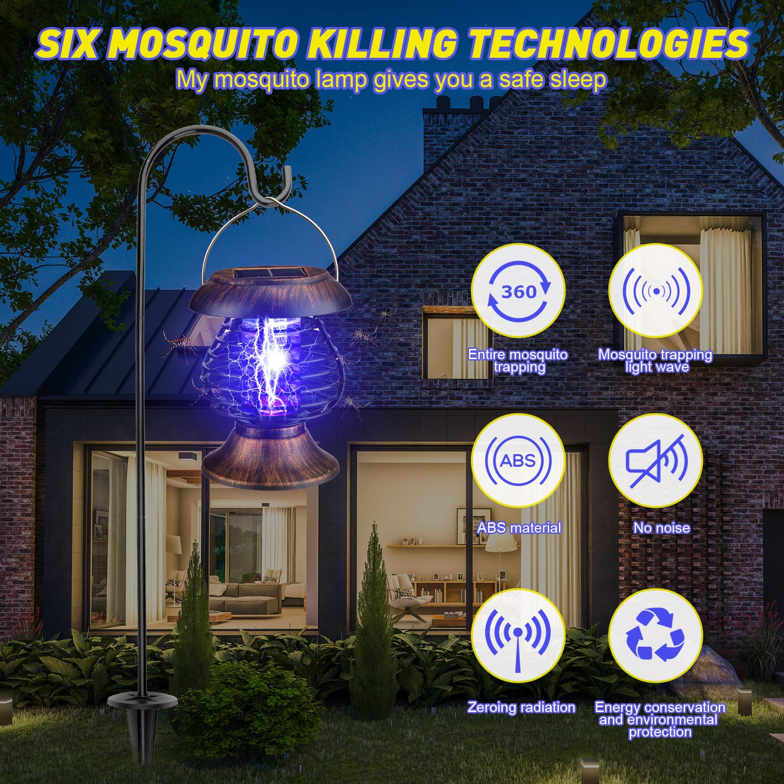 Qualirey Solar Bug Zapper Outdoor Waterproof Mosquito Repellent Outdoor Solar Mosquito Zapper Antique Bronze Plastic Ring Bug Lights Insect Mosquito Killer Lamp (Hanging, 2 Pcs)