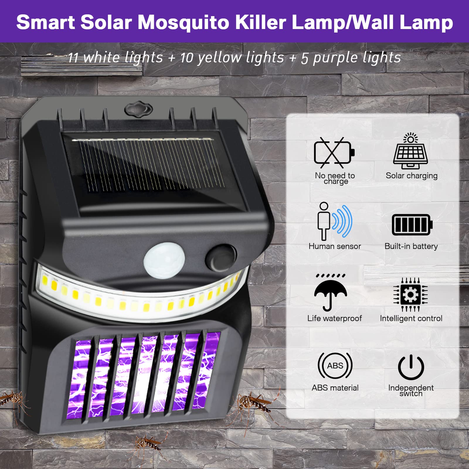 4 Packs Bug Zapper Outdoor 3 in 1 Mosquito Zapper Black Solar Bug Zapper Electric LED Light Mosquito Killer Lamp with Motion Sensor for Outdoor Backyard Patio Camping