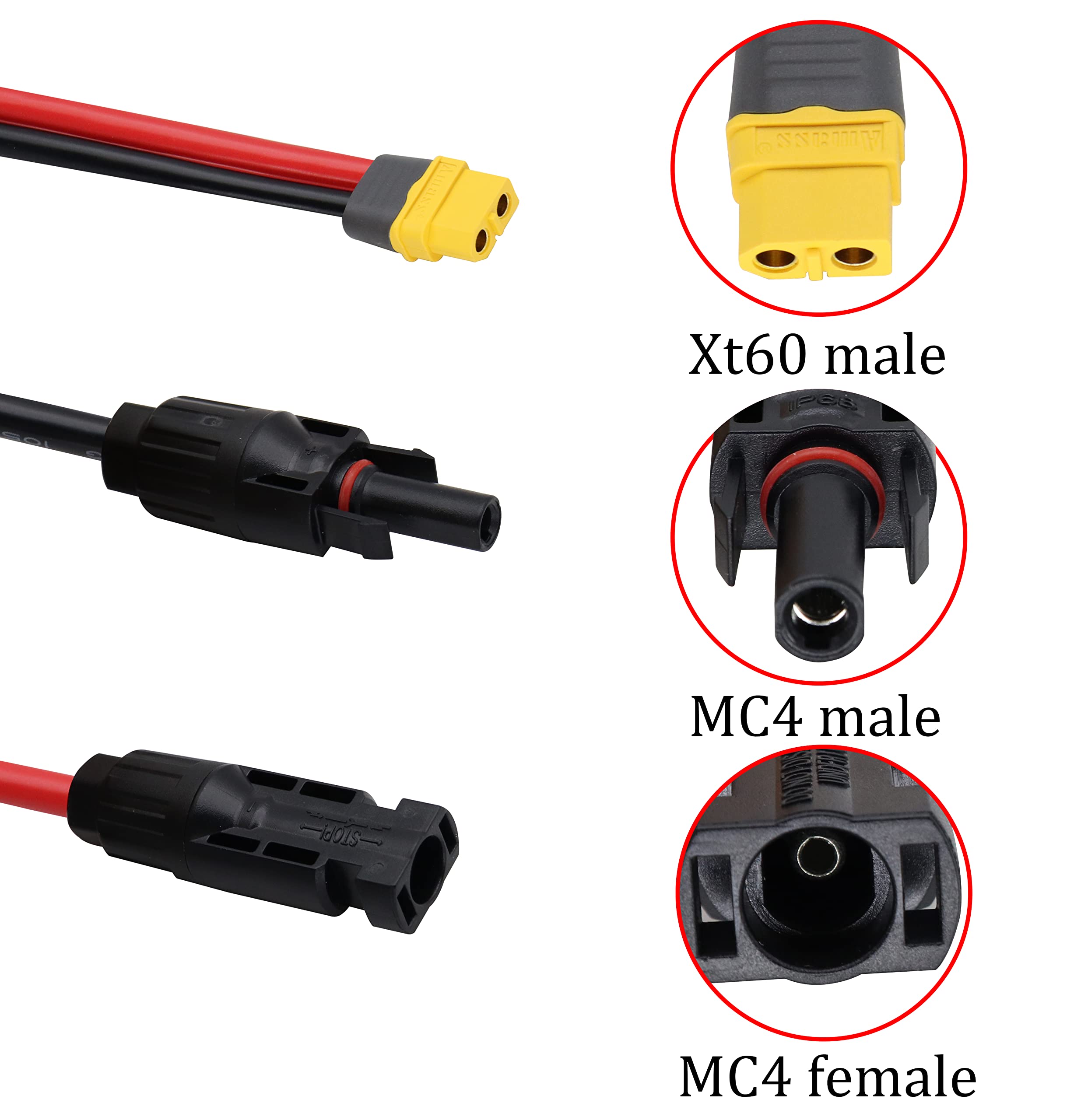 HCFeng XT60 to M-C-4 Solar Charge Adapter Cable,12AWG Power Solar Male Female Connector to XT60 Adapter Extension Cable for Battery Pack, Portable Power Station, Solar Generator[0.6M/2FT]