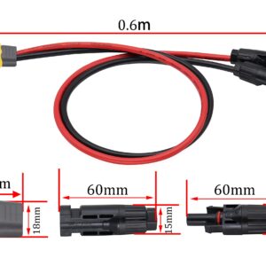 HCFeng XT60 to M-C-4 Solar Charge Adapter Cable,12AWG Power Solar Male Female Connector to XT60 Adapter Extension Cable for Battery Pack, Portable Power Station, Solar Generator[0.6M/2FT]