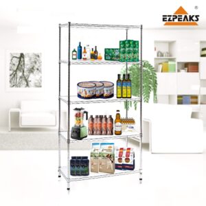 EZPEAKS Chrome 5-Shelf Shelving Unit with Shelf Liners Set of 5, Adjustable, Steel Wire Shelves, 150lbs Loading Capacity Per Shelf, Shelving Units and Storage for Kitchen and Garage (30W x 14D x 60H)