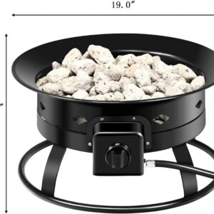 Renatone 58,000 BTU Propane Fire Bowl, 19 Inch Outdoor Camping Fire Bowl with PVC Cover, Tank Stabilizer Ring, Handles, Smokeless Fire Pit for RV, Camping, Backyard