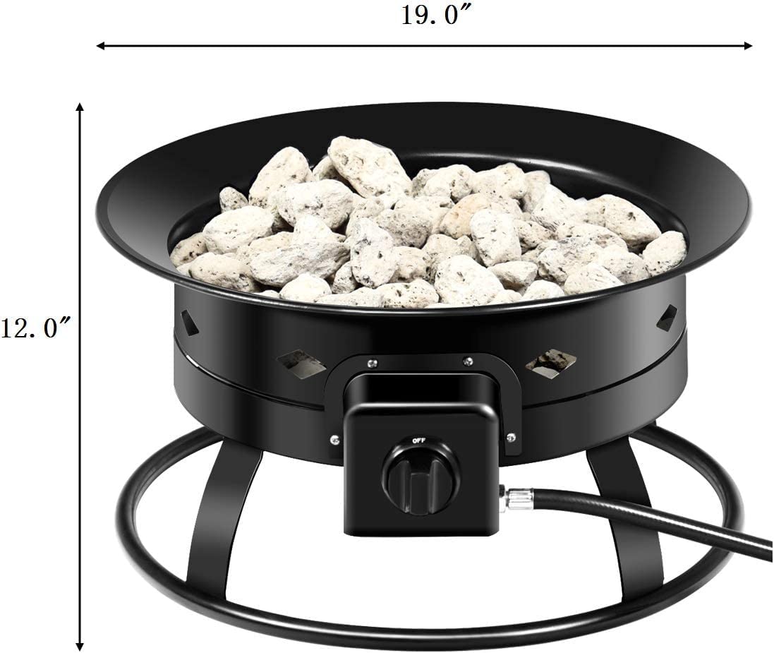 Renatone 58,000 BTU Propane Fire Bowl, 19 Inch Outdoor Camping Fire Bowl with PVC Cover, Tank Stabilizer Ring, Handles, Smokeless Fire Pit for RV, Camping, Backyard