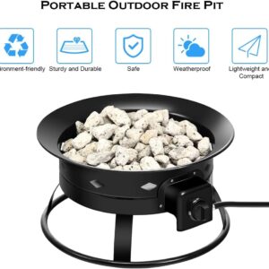 Renatone 58,000 BTU Propane Fire Bowl, 19 Inch Outdoor Camping Fire Bowl with PVC Cover, Tank Stabilizer Ring, Handles, Smokeless Fire Pit for RV, Camping, Backyard