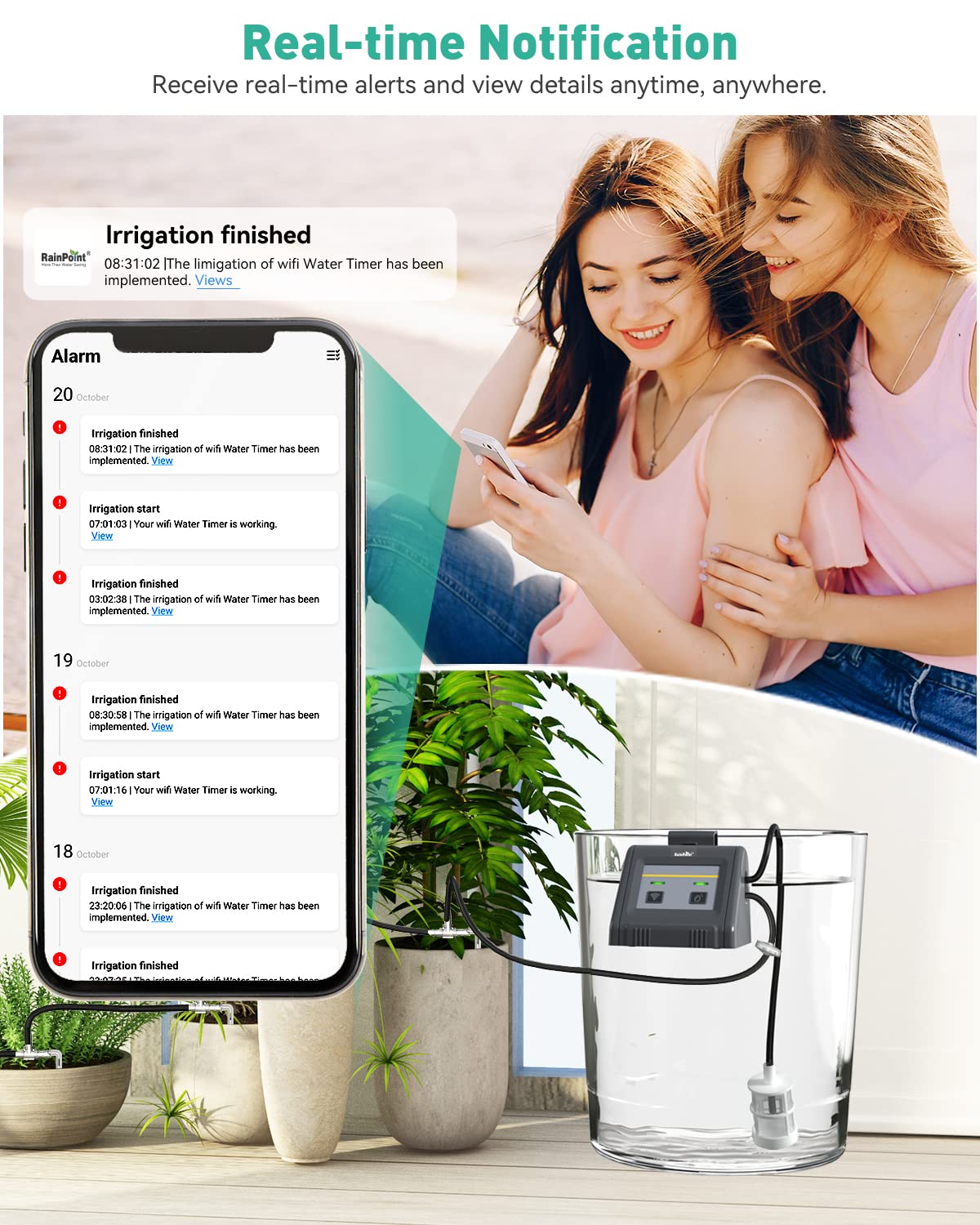 RAINTPOINT Automatic Watering System, Plant Self Watering System Automatic Drip Irrigation Kit with Pump, Indoor Irrigation System for Potted Plants, APP & Voice Remote Control (2023 Release, V2)