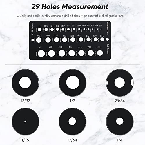 Weewooday Stainless Steel Drill Gauges for 1/16 Inch to 1/2 Inch Size Bits, 17/64-1/2 0.062-0.250 Bolt and Wire Diameter Index Gauge, 29-Hole Use for Accurate Measurement Equivalents(Black)