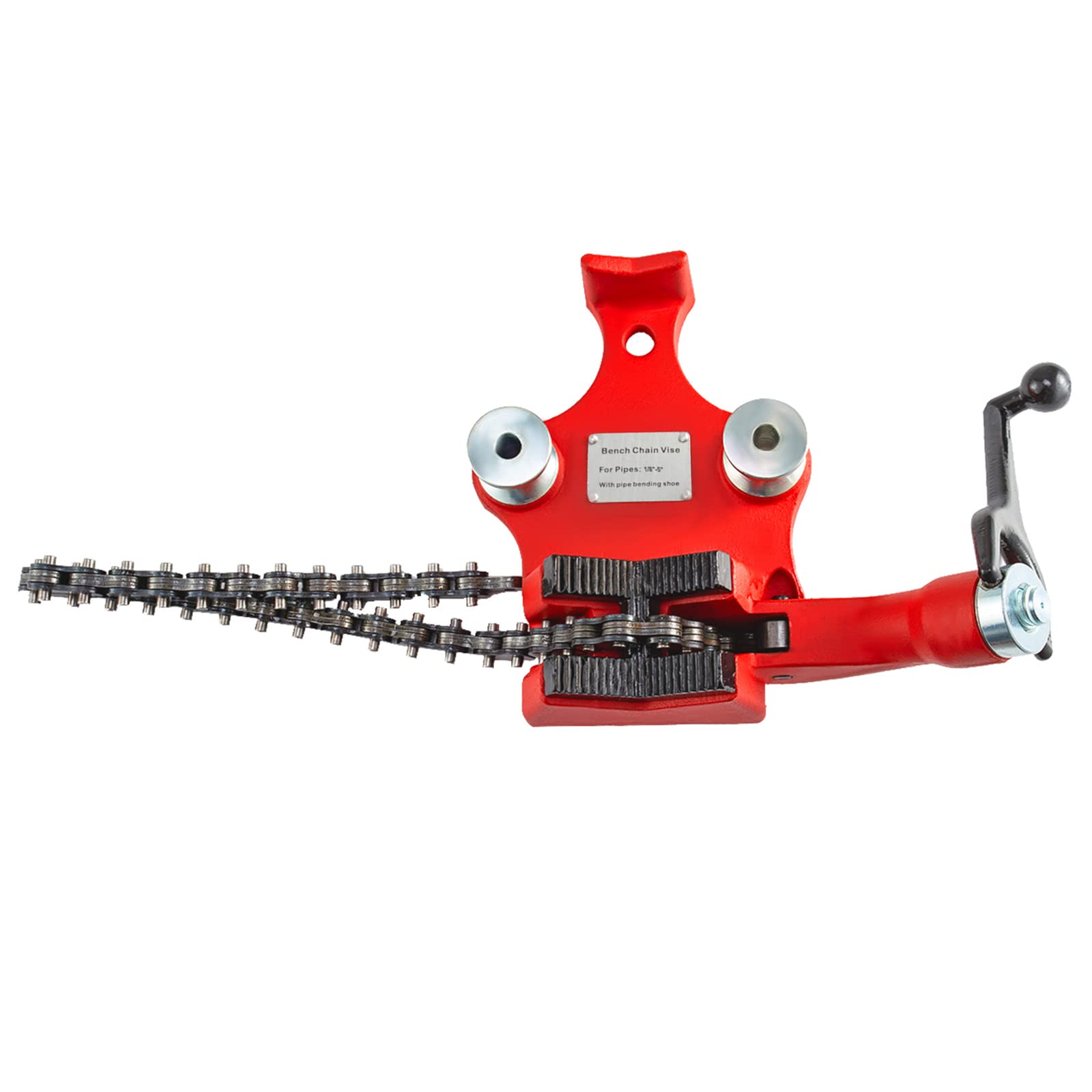 VEVOR Screw Bench Chain Vise | 1/8"-5" Pipe Capacity | Heavy Duty Pipe Chain Vise with Crank Handle | Neoprene-Coated Jaw | Durable Cast Iron Material | Ideal for Various Pipes