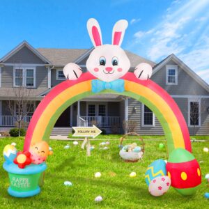 OurWarm 10FT Easter Inflatables Outdoor Decorations, Easter Bunny Decor Colorful Eggs Archway Inflatable with 7 LED, Easter Blow Up Yard Decorations for Holiday Party, Lawn, Outdoor Easter Decorations