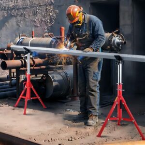 VEVOR Heavy-Duty Pipe Stand Adjustable Folding Pipe Jack Stand | Sturdy Construction 2500 lbs Load Capacity | Ideal for Welding, Automotive, and Construction Projects