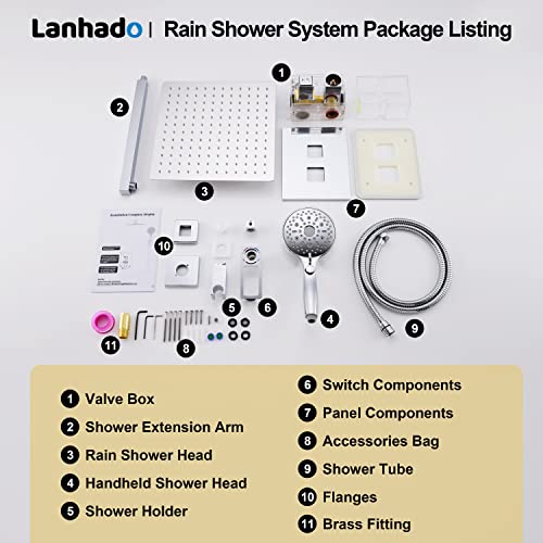 Lanhado Shower System 12" Thermostatic Bathroom Shower Head Overhead Shower System Multi-function Overhead Rain Shower System Shower Head Trim Kit Polished Chrome