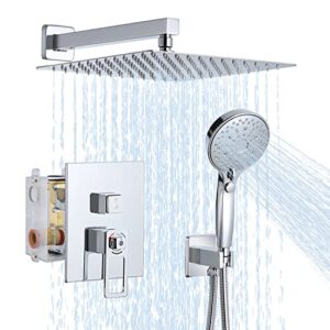 lanhado shower system 12" thermostatic bathroom shower head overhead shower system multi-function overhead rain shower system shower head trim kit polished chrome