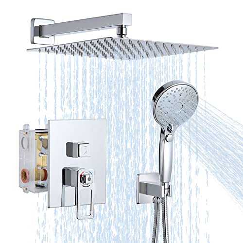 Lanhado Shower System 12" Thermostatic Bathroom Shower Head Overhead Shower System Multi-function Overhead Rain Shower System Shower Head Trim Kit Polished Chrome