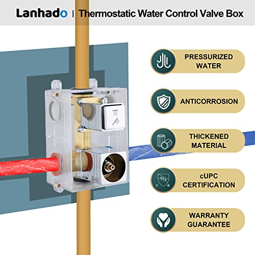 Lanhado Shower System 12" Thermostatic Bathroom Shower Head Overhead Shower System Multi-function Overhead Rain Shower System Shower Head Trim Kit Polished Chrome