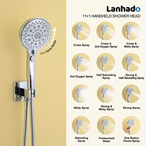 Lanhado Shower System 12" Thermostatic Bathroom Shower Head Overhead Shower System Multi-function Overhead Rain Shower System Shower Head Trim Kit Polished Chrome