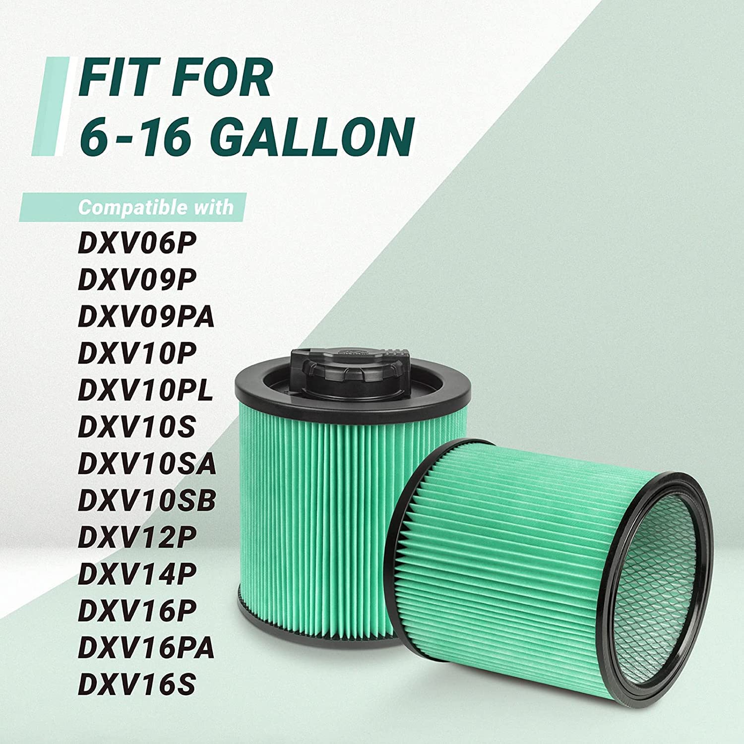 DXVC6914 Shop Vac Filter for DEWALT HEPA Cartridge Filter, Fit for 6-16 Gallon Wet/Dry Filter Vacuum Cleaners DXV06P DXV09P DXV10P DXV10PL DXV10SA DXV12P DXV14P DXV16P 2pcs
