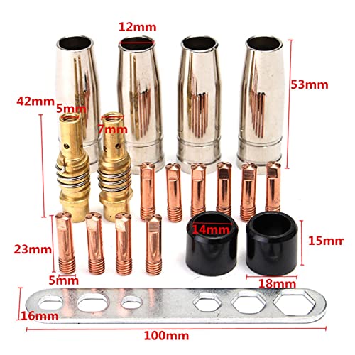 SXOPU 19Pcs Welding Torch Nozzle Part Kit Conical Nozzle Sleeve Rod Tool Set Fit For Binzel 15Ak Welder Accessories Welding nozzles