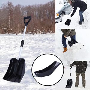 Snow Shovel, Snow Shovel for Driveway, Portable Snow Pusher Shovel for Car Home Garage Garden Kids Snow Shovel, Detachable Ergonomic D-Grip Handle for Snow Removal Shovel Black