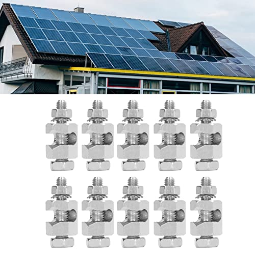 Focket 10PCS Solar Panel Photovoltaic Nut and Solar Earthing Ground Clip Cable Clamp for Bare Wire, Safe On Coupling Earthing Ground Lug Cable Clamp Ground Clamp Fasteners Clip