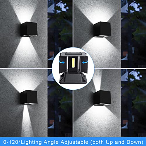 Juyace LED Sconce Wall Lighting 20W Outdoor Wall Light Up and Down Exterior Light Fixtures Angle-Adjustable Square Aluminum 4.7" IP65 Waterproof 6000K for Porch Patio Garage Backyard Garden