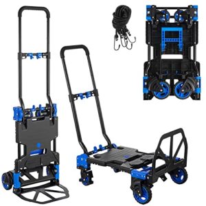 hitgrand folding hand truck, heavy duty hand truck dolly cart, convertible dolly cart 330lbs capacity w/telescoping handle, 2 in 1 luggage trolley cart for warehouse home outdoor moving