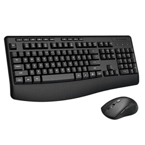 wireless keyboard and mouse combo, e-yooso 2.4ghz full-sized ergonomic wireless keyboard with wrist rest, 3 dpi adjustable and 6 buttons cordless usb mouse for computer, laptop, pc, windows (black)