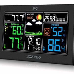 BOZYBO Weather Station Wireless Indoor Outdoor Thermometer: Digital Weather Thermometer with Atomic Clock Temperature Humidity Monitor with Calendar Adjustable Backlight and Calendar