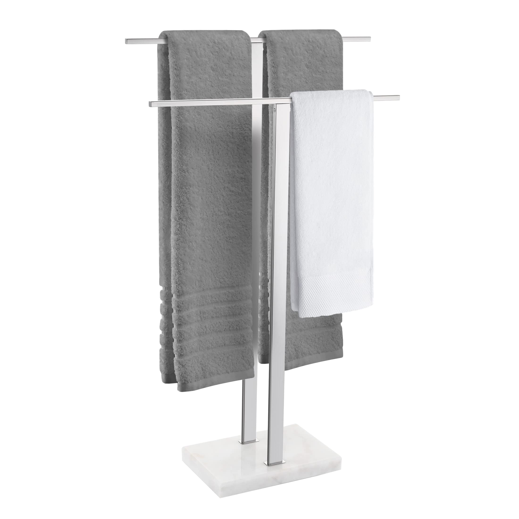 KES Standing Towel Rack for Bathroom with Marble Base, 2-Tier Towel Rack Stand for Floor, SUS304 Stainless Steel Polished Finish, BTH217