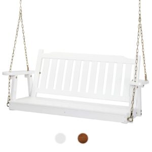 vingli heavy duty 880 lbs 4 ft patio wooden porch swing with upgraded adjustable chains, outdoor handing swing bench for garden, yard, balcony (white)
