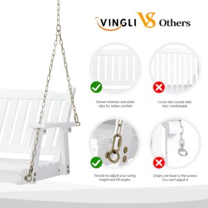 VINGLI Heavy Duty 880 LBS 4 FT Patio Wooden Porch Swing with Upgraded Adjustable Chains, Outdoor Handing Swing Bench for Garden, Yard, Balcony (White)