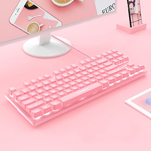 unband 87Key USB Wired Gaming Mechanical Keyboard with White Backlit Pretty Girl Pink Quiet for Desktop Laptop (Mouse Optional) Mechanical Gaming Keyboard RGB led Rainbow Backlit (Color : B)