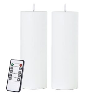 volnyus white flameless candles set of 2 (3x9 inch) flickering led wax candles battery operated with remote control timers for fall decor/night light/fireplace/party dimmable pillars flat top