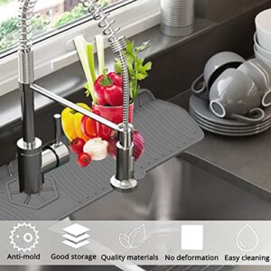 24 Inch Silicone Faucet Handle Drip Catcher Tray, Kitchen Sink Splash Guard Mat with 2 Pack Drain Hair Catcher Drain Cover with Suction Cup for Shower Bathtub Kitchen Bathroom
