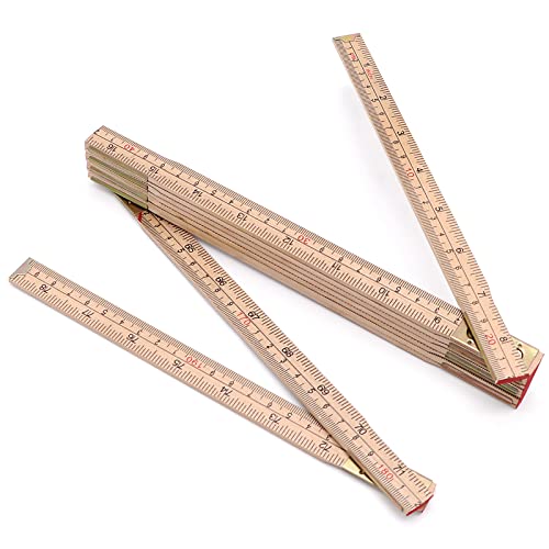 Jeemiter Wood Folding Rule, 6.5FT 2M Foldable Ruler with Inch and Metric Measurements for Carpenters