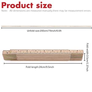 Jeemiter Wood Folding Rule, 6.5FT 2M Foldable Ruler with Inch and Metric Measurements for Carpenters