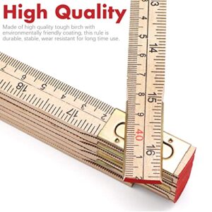 Jeemiter Wood Folding Rule, 6.5FT 2M Foldable Ruler with Inch and Metric Measurements for Carpenters