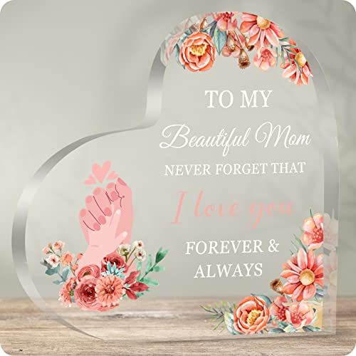 Mom Birthday Gifts for Mom I Love You Mom Mothers Day Gifts Flower Heart Crystal Paperweight for Mom from Daughter Son for Christmas Mothers Day Birthday Thanksgiving Presents