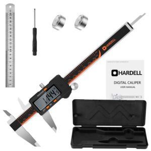 HARDELL Digital Caliper, 6 Inch Stainless Steel Caliper Measuring Tool with Large LCD Screen, Electronic Micrometer Caliper Digital Inch/Millimeter Conversion, Automatic Off(Ruler & 2 Batteries)