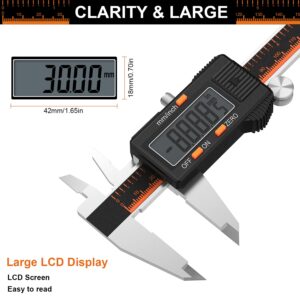 HARDELL Digital Caliper, 6 Inch Stainless Steel Caliper Measuring Tool with Large LCD Screen, Electronic Micrometer Caliper Digital Inch/Millimeter Conversion, Automatic Off(Ruler & 2 Batteries)